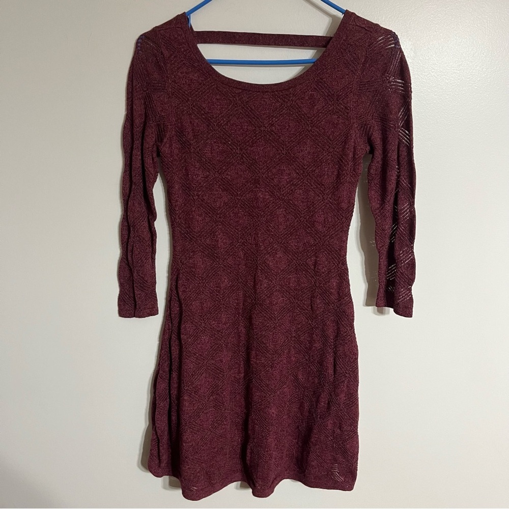 Women's Juniors American Eagle Knit 3/4 Sleeve Sweater Dress Size Small Burgundy